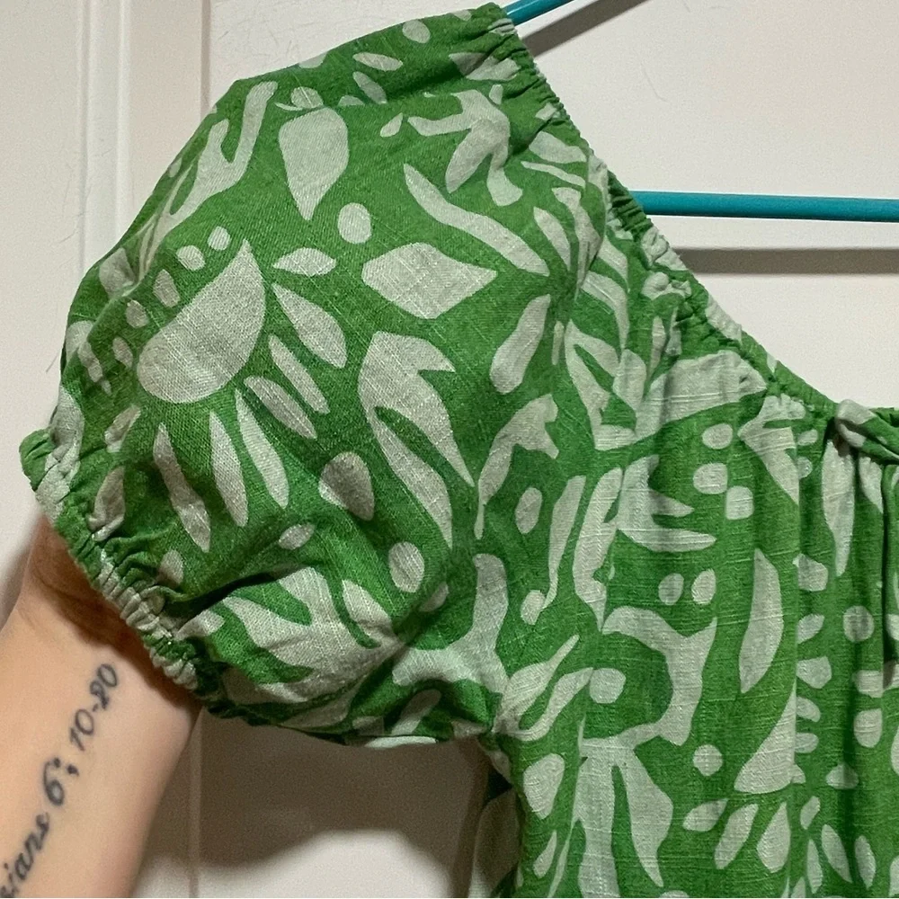 Chelsea & Violet Girls Sz 16 Green Abstract Floral Puff Sleeve Boho Casual Dress